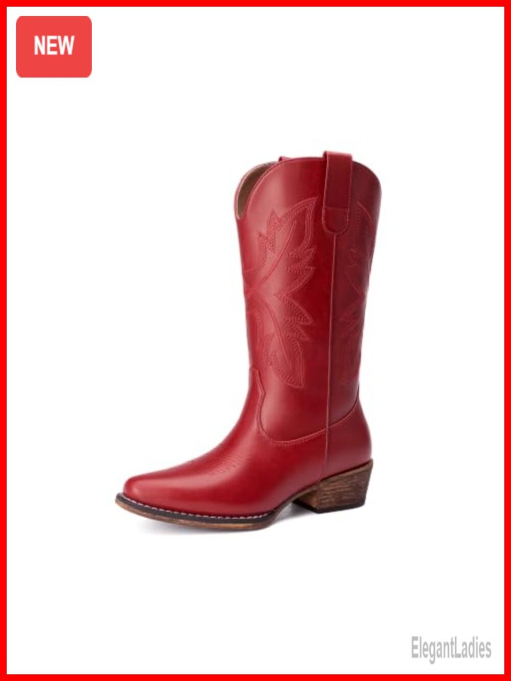 Dream Pairs Women's Faux Leather Mid-Calf Cowgirl Boots Block Heel